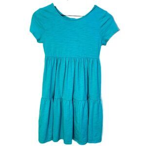 CAT & JACK Tiered Dress Girls L 10/12 Turquoise Scoop Neck Cap Sleeve Cut Out.